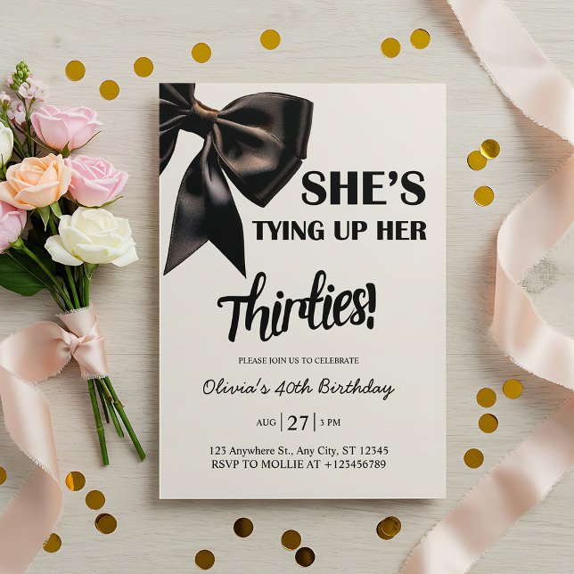 Elegant Black Bow 40th Birthday Invitation (Créateur téléchargé)