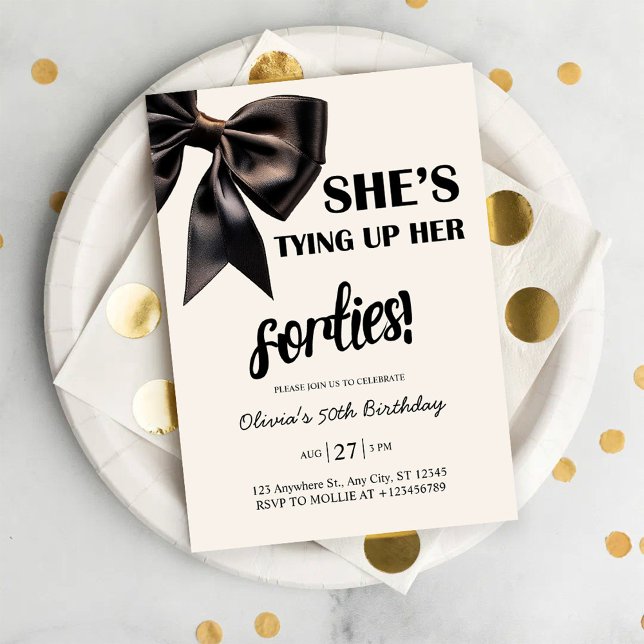 Elegant Black Bow 50th Birthday Invitation (Créateur téléchargé)