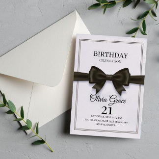 Elegant Black Bow Birthday Invitation