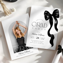 Elégant Black Bow Photo Grad Party Invitation