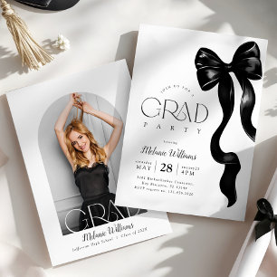Elégant Black Bow Photo Grad Party Invitation