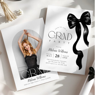 Elégant Black Bow Photo Grad Party Invitation