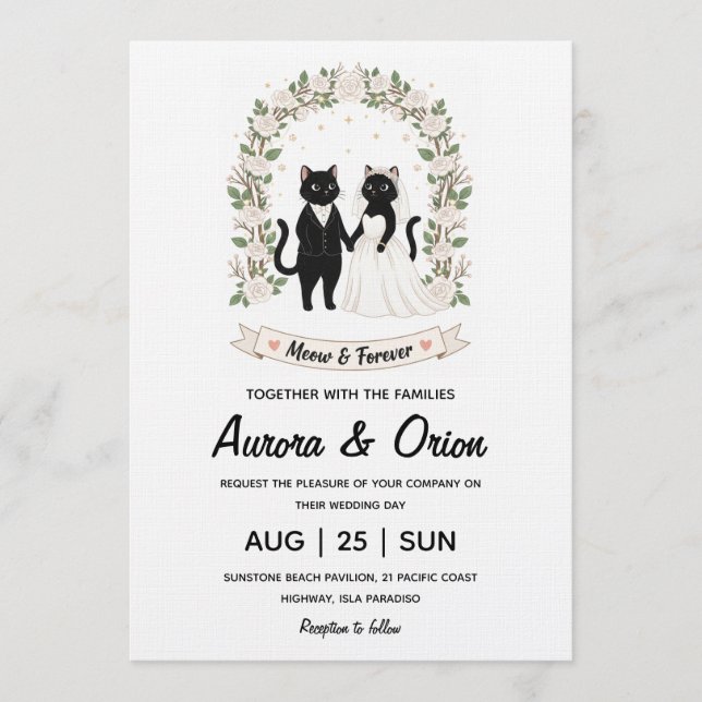 Elegant black cat wedding invitation (Devant)