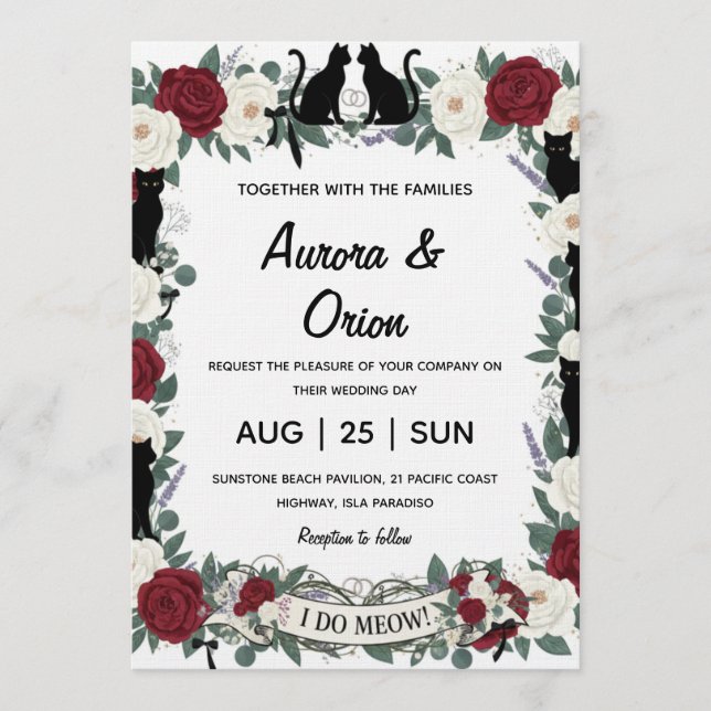 Elegant black cat wedding invitation (Devant)