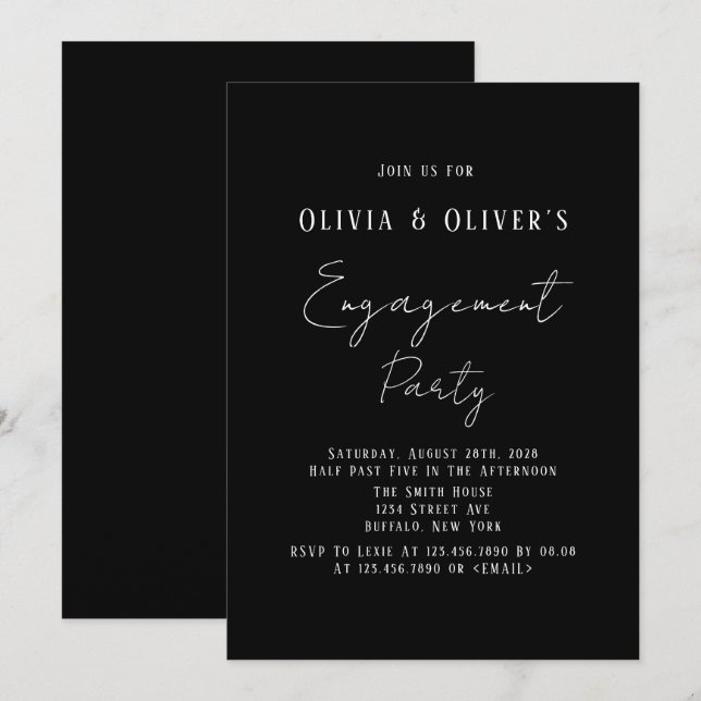 Elégant Black Cravate Engagement Partie Invitation (Devant / Derrière)