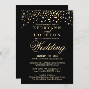 Elégant Black et Gold Faux Foil Dots Invitation