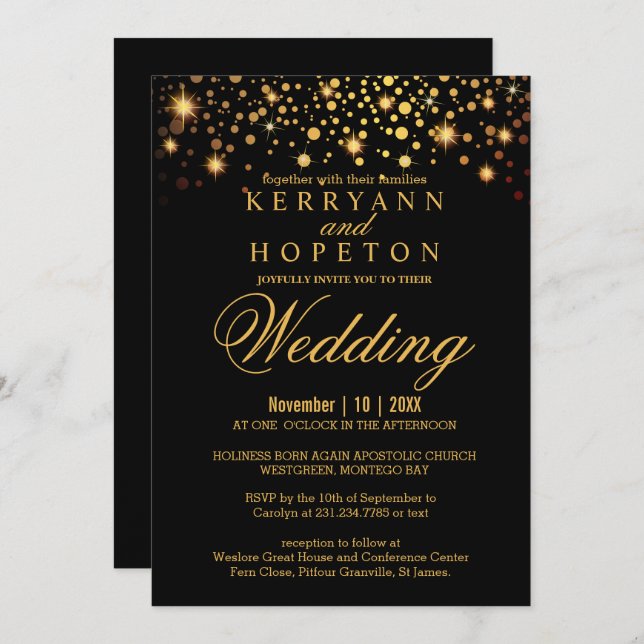 Elégant Black et Gold Faux Foil Dots Invitation (Devant / Derrière)