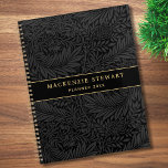 Elegant Black Floral Pattern 2026<br><div class="desc">Elegant vintage black floral botanical pattern planner with a custom name in gold classic serif typography and "PLANNER" and custom year in gold modern san serif typography.</div>