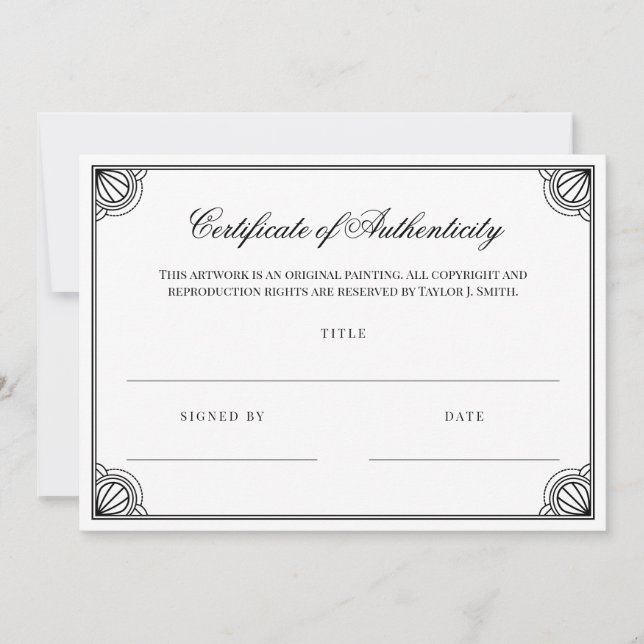 Élégant Black Frame Certificat d'authenticité (Devant)