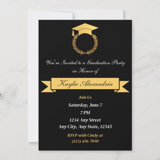 Elégant Black & Gold 2025 Graduation Invitation (Devant)