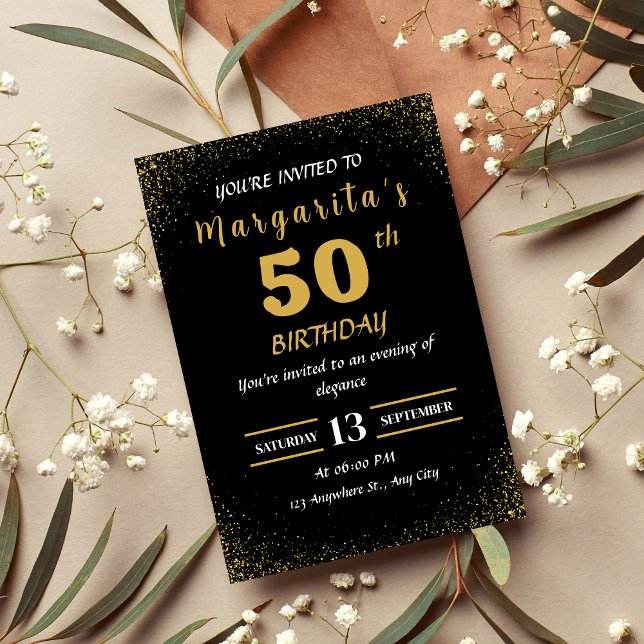 Elégant Black & Gold 50th Birthday Invitation (Créateur téléchargé)