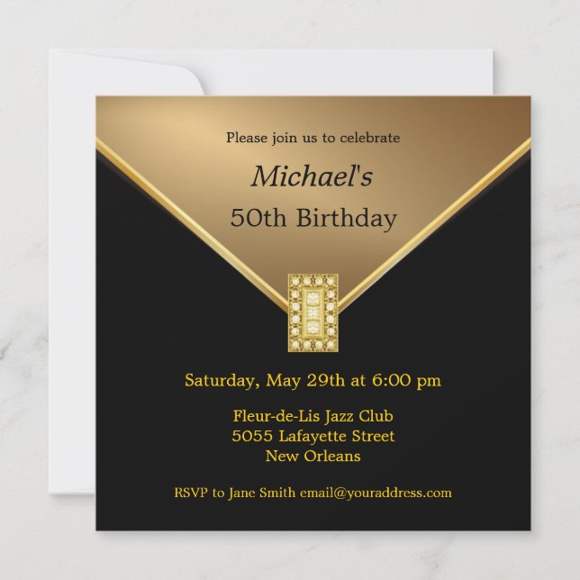 Elégant Black Gold 50th Birthday Party Invitations (Devant)