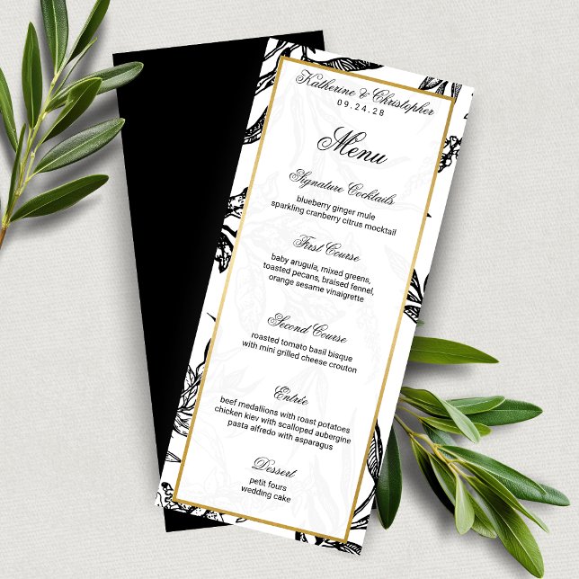 Elégant Black Gold Botanical Mariage Menu (Elegant Black Gold Botanical Wedding Menu)