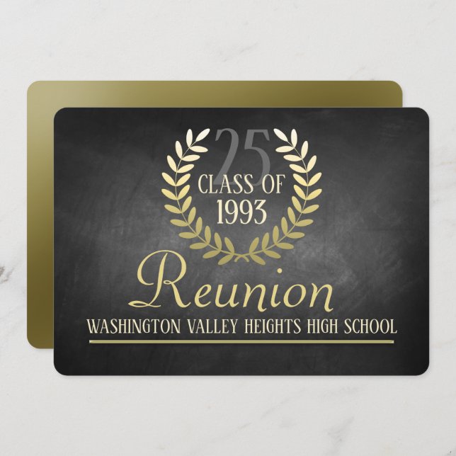 Elégant Black|Gold Class Reunion Invitation (Devant / Derrière)