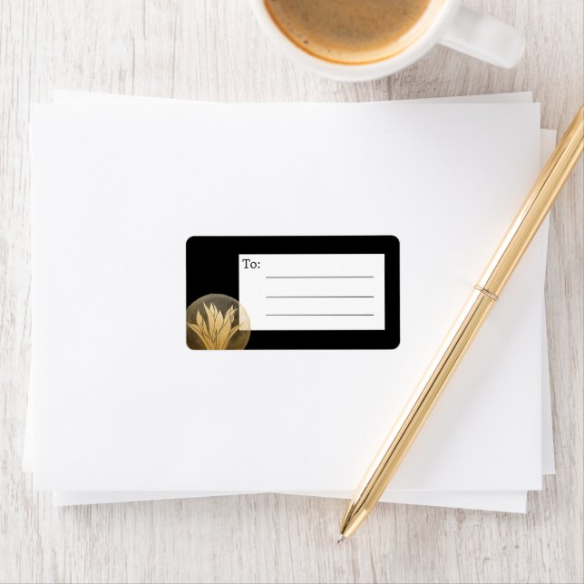 Élégant Black Gold Floral Blank Étiquette de messa (En situation)