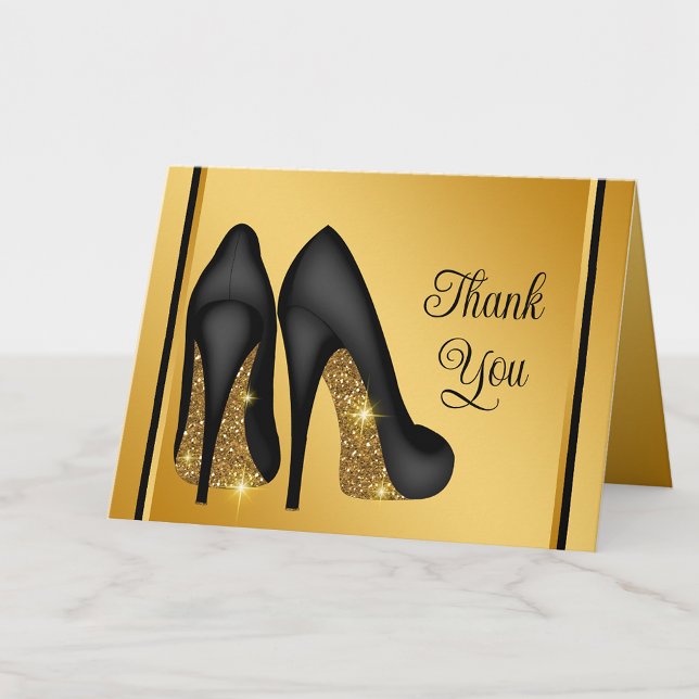 Elégant Black Gold High Heel Chaussure Merci (Add your message or leave blank for your handwritten message.)
