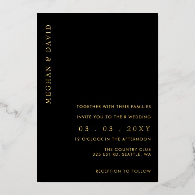 Elégant Black Gold Mariage Foil Invitation (Recto)