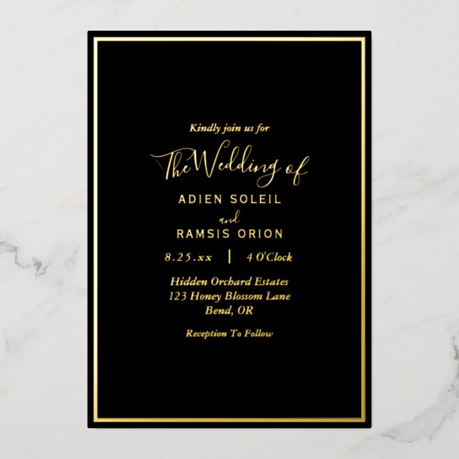 Elégant Black Gold Mariage Foil Invitation (Recto)
