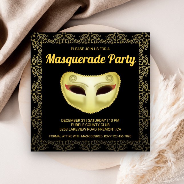 Elégant Black Gold Masquerade Party Invitation (Créateur téléchargé)