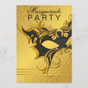 Elégant Black & Gold Masquerade Party Invitation