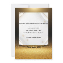 Elegant Black & Gold New Year 2025 Invitation