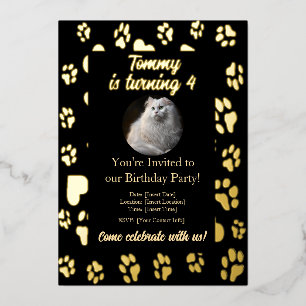 Elégant Black & Gold Pet Invitation Anniversaire