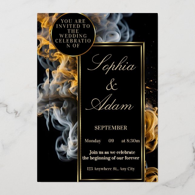 Elegant Black & Gold Wedding Invitation (Recto)