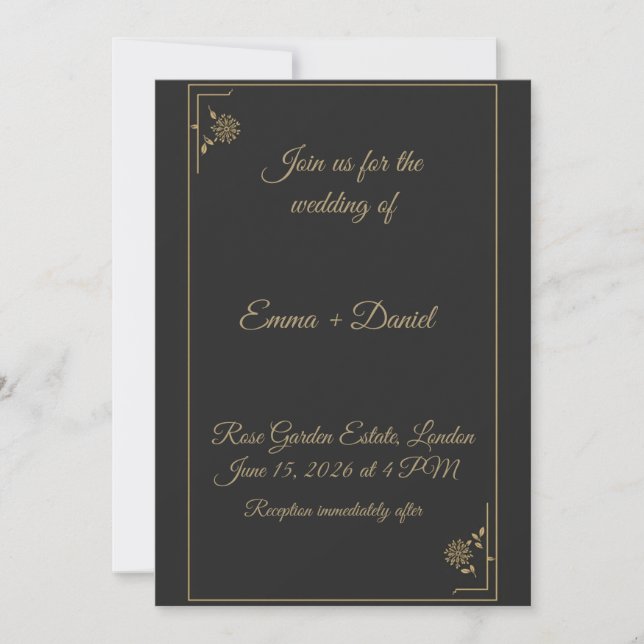 Elegant Black & Gold Wedding Invitation (Devant)