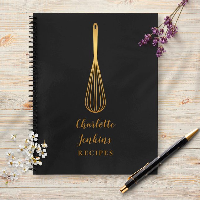 Élégant Black Gold Whisk Recette Script de livre d (Créateur téléchargé)