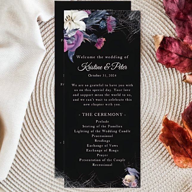Élégant Black Gothic Floral Skull Wedding Programm (Créateur téléchargé)