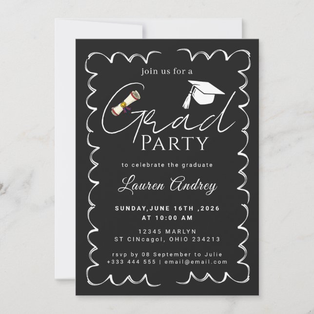 Elegant Black Graduation Party Invitation (Devant)