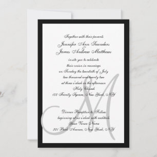 Elégant Black Grey Invitations de mariage initial
