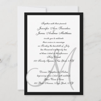 Elégant Black Grey Invitations de mariage initial