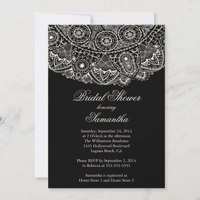 Elégant Black Lace Bridal Shower Invitation (Devant)