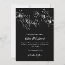 Elégant Black Line Art Floral Faire-part de mariag