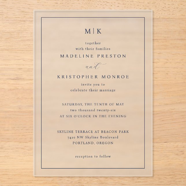 Elegant Black Minimalist Wedding Invitation (Recto)