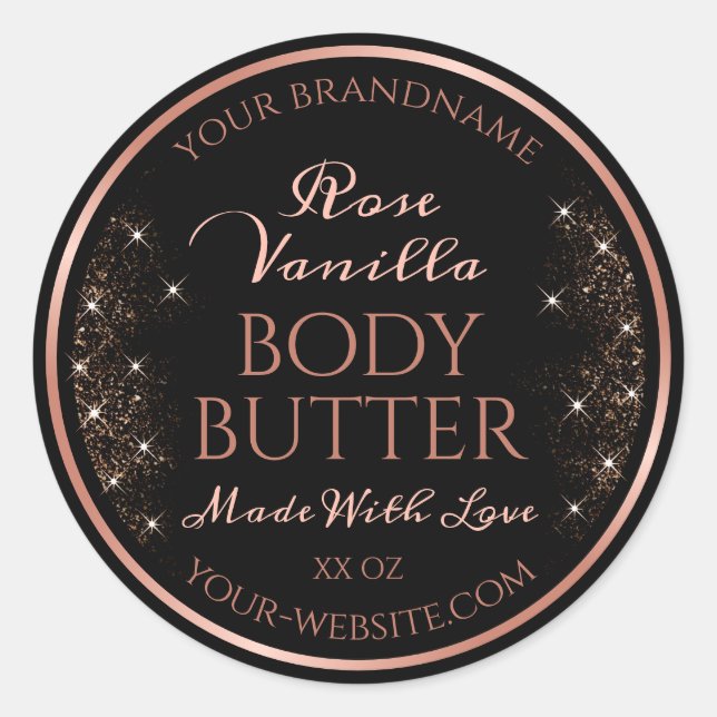 Elégant Black Product Packaging Étiquette Rose Gol (Devant)