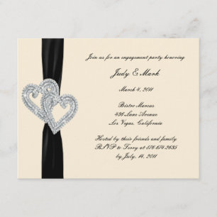 Élégant Black Ribbon Engagement Party Invitation