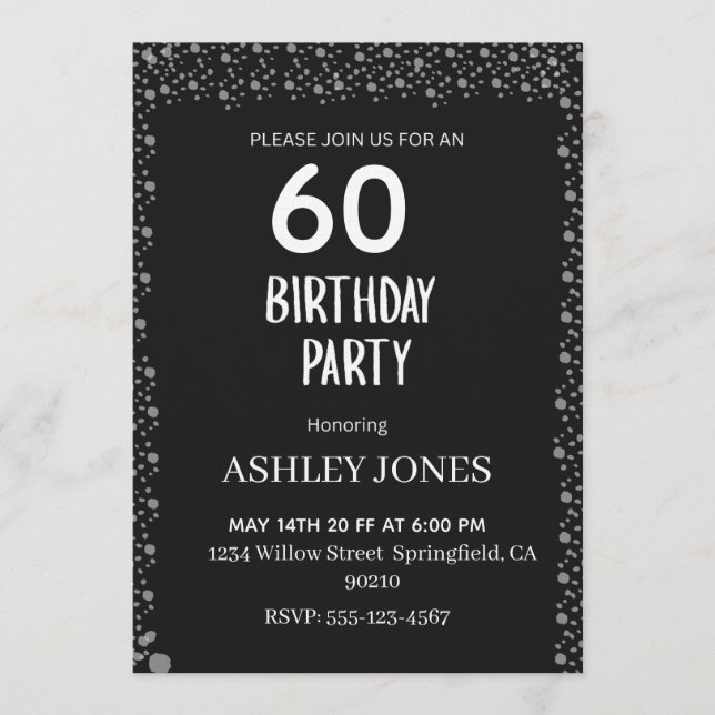 Elegant Black Script Silver Birthday Invitation (Devant)