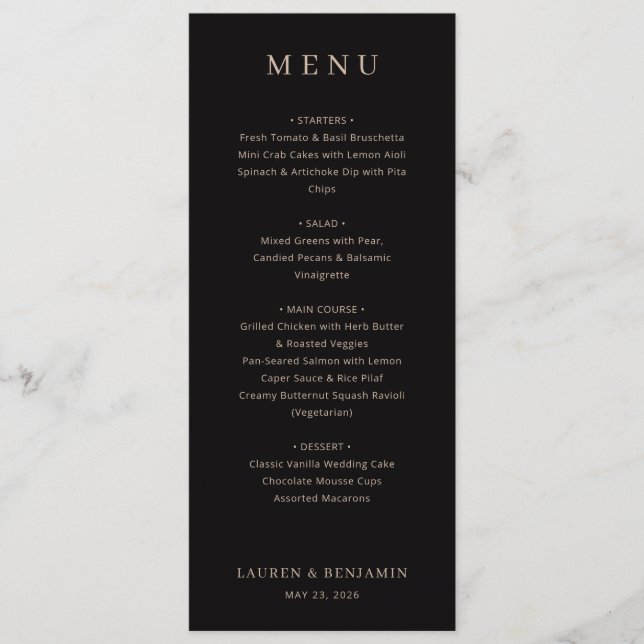 Elegant Black Serif Wedding Menu (Devant)