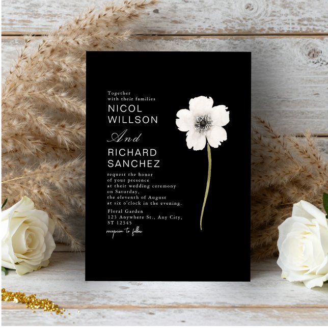 Elegant Black & White Anemone Floral  Wedding  (Créateur téléchargé)