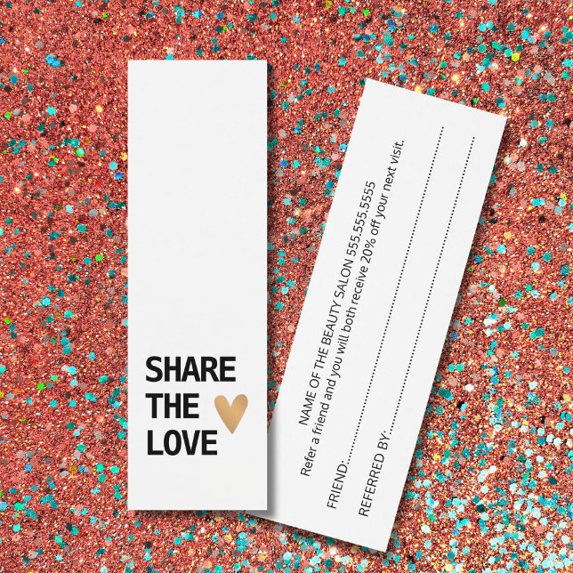 Elégant Black White Gold Heart Carte de référence (Créateur téléchargé)