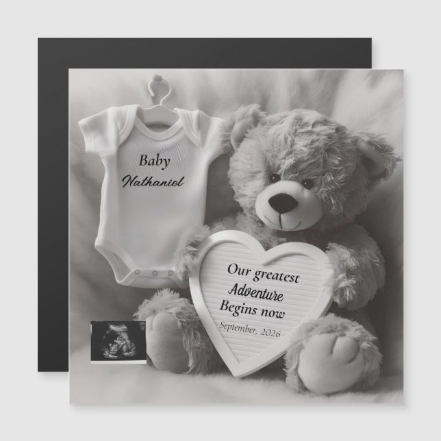 Elegant Black & White Pregnancy Announcement Card (Devant / Derrière)