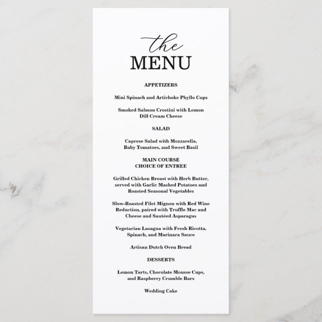 Elegant Black & White Wedding Menu (Devant)