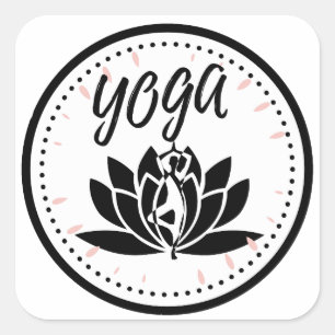 Elegant Black & White Yoga Sticker Lotus Flower