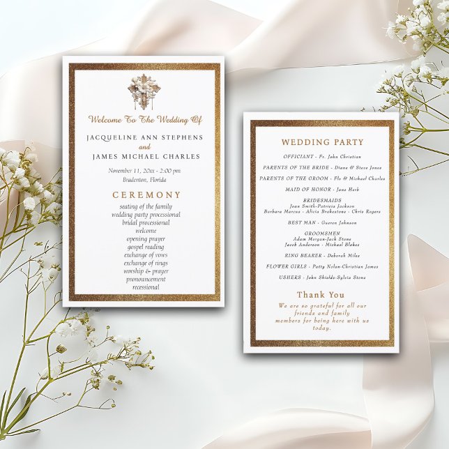 Élégant blanc avec Gold Trim Wedding Programme (Créateur téléchargé)