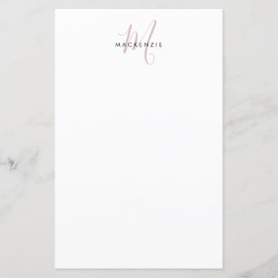 Élégant blanc blanc blanc clair rose Script Monogr