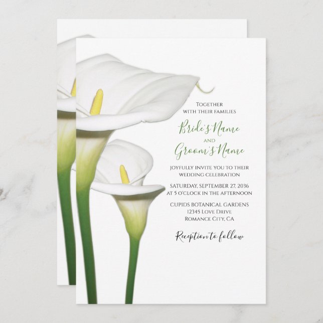 Elégant Blanc Calla Lilies Mariage Invitations (Devant / Derrière)