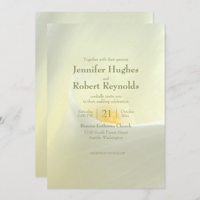 Elégant blanc Calla Lily Faire-part de mariage (Devant / Derrière)