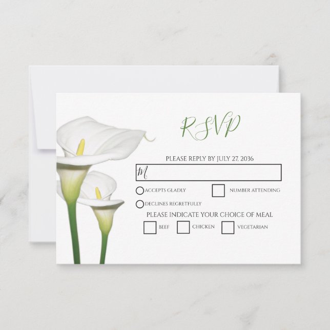 Elégant Blanc Calla Lys Mariage Cartes RSVP (Devant)